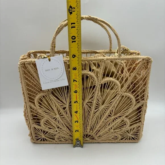 NWT House Of Harlow 1960 Hand Woven Raffia Hand Bag Purse Gold Crossbody Strap - Picture 3 of 7